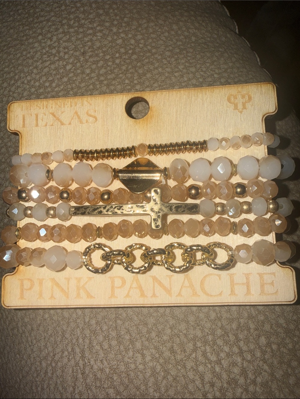 Pink Panache Gold & Cream Beaded Bracelet Set